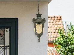 MeineWunschleuchte LED Außen Hängeleuchte Im Jugendstil Mit Amberglas, Ø19cm