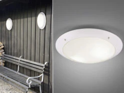 MeineWunschleuchte LED Außendeckenleuchte Wandlampe Rund In Weiß Matt - 33 Cm