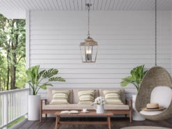 MeineWunschleuchte LED Außenhängeleuchte Im Landhausstil, Altmessing Ø22cm