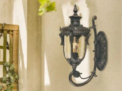 MeineWunschleuchte LED Außenwandlaterne Im Jugendstil Mit Amberglas, Stehend Höhe 43cm