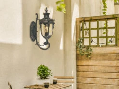 MeineWunschleuchte LED Außenwandlaterne Im Jugendstil Mit Amberglas, Stehend Höhe 43cm -Bestes Beleuchtungs Geschäft led aussenwandlaterne im jugendstil mit amberglas 1 3