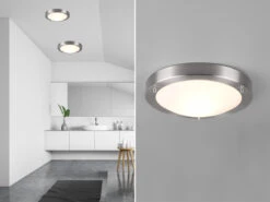 Trio Leuchten LED Bad Deckenleuchten In Silber Mit Glas Opal Weiß Ø 31,5cm - Badlampen