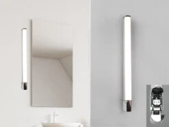 Trio Leuchten LED Bad Wandleuchte PIERA Mit Steckdose Chrom 79cm - Spiegelleuchte