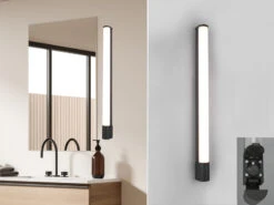 Trio Leuchten LED Bad Wandleuchte PIERA Mit Steckdose Schwarz 79cm - Spiegelleuchte