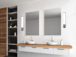 Trio Leuchten LED Bad Wandleuchten 2er Set Mit Steckdose Chrom 41,5cm - Spiegelleuchte -Bestes Beleuchtungs Geschäft led bad wandleuchten 2er set mit steckdose chrom 4 4