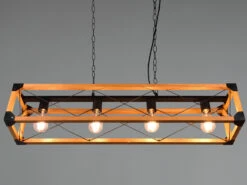 MeineWunschleuchte LED Balken Pendelleuchte 4 Flammig Schwarz Mit Holzbalken Breite 100cm -Bestes Beleuchtungs Geschäft led balken pendelleuchte 4 flammig schwarz mit hol 5