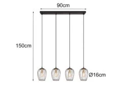 MeineWunschleuchte LED Balkenpendelleuchte Mit Gitter Lampenschirmen In Schwarz, Breite 90cm -Bestes Beleuchtungs Geschäft led balkenpendelleuchte mit gitter lampenschirmen 1 3