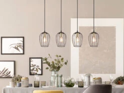 MeineWunschleuchte LED Balkenpendelleuchte Mit Gitter Lampenschirmen In Schwarz, Breite 90cm -Bestes Beleuchtungs Geschäft led balkenpendelleuchte mit gitter lampenschirmen 1 4