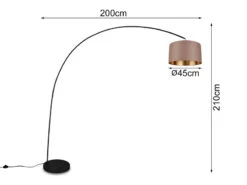 MeineWunschleuchte LED Bogenleuchte Metall Schwarz Stoff Lampenschirm Taupe, 210cm -Bestes Beleuchtungs Geschäft led bogenleuchte metall schwarz stoff lampenschirm 2