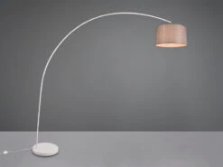 MeineWunschleuchte LED Bogenleuchte Metall Weiß Stoff Lampenschirm Grau, 210cm