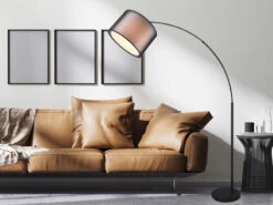 MeineWunschleuchte LED Bogenleuchte Stoff Organza Transparent Schwarz Innen Weiß, 171cm