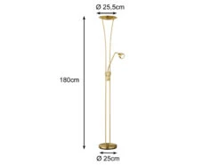 Trio Leuchten LED Deckenfluter ARIZONA Mit Leselampe & Dimmer 180cm Hoch, Messing -Bestes Beleuchtungs Geschäft led deckenfluter arizona mit leselampe dimmer 180c 2