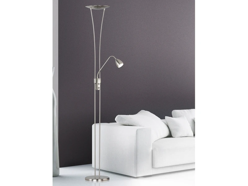 Trio Leuchten LED Deckenfluter ARIZONA Mit Leselampe & Dimmer 180cm Hoch, Silber Matt 3 Trio Leuchten LED Deckenfluter ARIZONA Mit Leselampe & Dimmer 180cm Hoch, Silber Matt