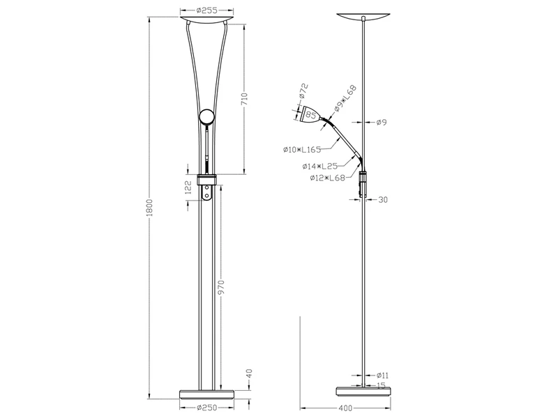 Trio Leuchten LED Deckenfluter ARIZONA Mit Leselampe & Dimmer 180cm Hoch, Silber Matt 6 Trio Leuchten LED Deckenfluter ARIZONA Mit Leselampe & Dimmer 180cm Hoch, Silber Matt – Bild 4