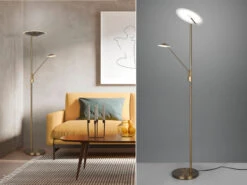 Trio Leuchten LED Deckenfluter BRANTFORD Altmessing Schwenkbar Mit Lesearm, Höhe 180cm