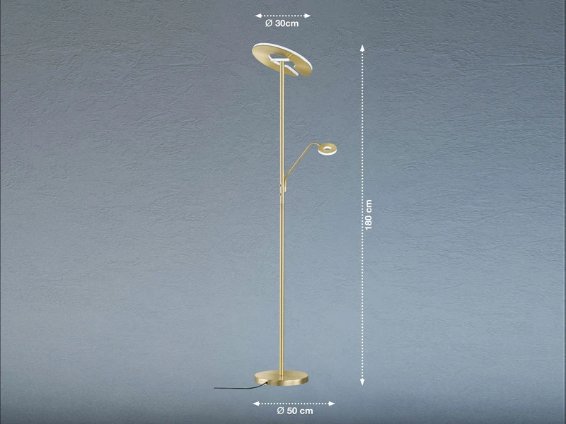 Fischer & Honsel LED Deckenfluter DENT Messing Mit Leselampe Dimmbar - Höhe 180cm 5 Fischer & Honsel LED Deckenfluter DENT Messing Mit Leselampe Dimmbar - Höhe 180cm – Bild 3