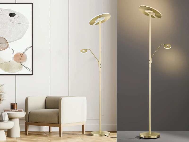 Fischer & Honsel LED Deckenfluter DENT Messing Mit Leselampe Dimmbar - Höhe 180cm 3 Fischer & Honsel LED Deckenfluter DENT Messing Mit Leselampe Dimmbar - Höhe 180cm