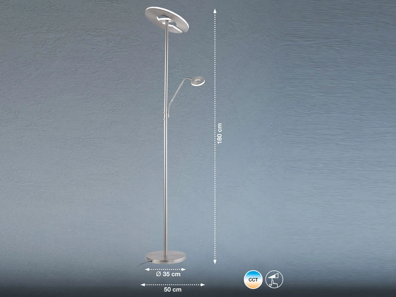 Fischer & Honsel LED Deckenfluter DENT Silber Mit Leselampe Dimmbar - Höhe 180cm 6 Fischer & Honsel LED Deckenfluter DENT Silber Mit Leselampe Dimmbar - Höhe 180cm – Bild 4