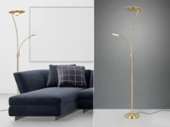 Trio Leuchten LED Deckenfluter GRANBY Messing Schwenkbar Mit Lesearm, Höhe 180cm