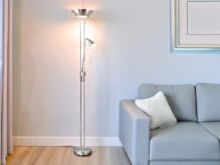 MeineWunschleuchte LED Deckenfluter Mit Leselampe In Silber Matt, Höhe 181,5cm