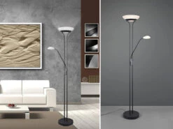 Reality Leuchten LED Deckenfluter ORSON Schwarz Mit Leselicht, Dimmbar Flexibel - 180cm