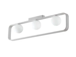 MeineWunschleuchte LED Deckenleuchte 3 Flammig Metall Weiß & Opal Glaskugeln, 80cm Breit -Bestes Beleuchtungs Geschäft led deckenleuchte 3 flammig metall weiss opal glas 1