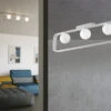 MeineWunschleuchte LED Deckenleuchte 3 Flammig Metall Weiß & Opal Glaskugeln, 80cm Breit -Bestes Beleuchtungs Geschäft led deckenleuchte 3 flammig metall weiss opal glas