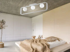 MeineWunschleuchte LED Deckenleuchte 3 Flammig Metall Weiß & Opal Glaskugeln, 80cm Breit -Bestes Beleuchtungs Geschäft led deckenleuchte 3 flammig metall weiss opal glas 4