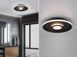 Trio Leuchten LED Deckenleuchte ASCARI, Rund, Schwarz Matt, Ø 40cm, Dimmbar, IP44
