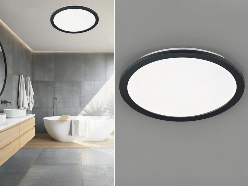 Trio Leuchten LED Deckenleuchte CAMILLA Schwarz Matt Mit Switch Dimmer, Ø 40cm IP44 3 Trio Leuchten LED Deckenleuchte CAMILLA Schwarz Matt Mit Switch Dimmer, Ø 40cm IP44