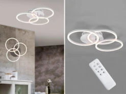 Reality Leuchten LED Deckenleuchte CIRCLE Weiß 3 Ringe Verstellbar, Nachtlicht Ø43cm