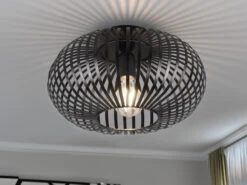 Trio Leuchten LED Deckenleuchte Gitter Lampenschirm Metall In Schwarz Ø 30cm