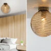 MeineWunschleuchte LED Deckenleuchte Glaskugel Wellenmuster Champagner, Globe Ø25cm -Bestes Beleuchtungs Geschäft led deckenleuchte glaskugel wellenmuster champagne