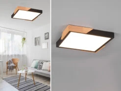 Reality Leuchten LED Deckenleuchte META Eckig 31x31cm Schwarz-Holzoptik, 3 Stufen Dimmer