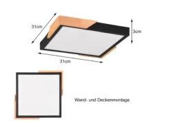 Reality Leuchten LED Deckenleuchte META Eckig 31x31cm Schwarz-Holzoptik, 3 Stufen Dimmer -Bestes Beleuchtungs Geschäft led deckenleuchte meta eckig 31x31cm schwarz holzo 4
