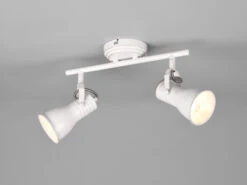 MeineWunschleuchte LED Deckenstrahler 2 Flammig Verstellbare Metallschirme In Weiß, Breite 30cm