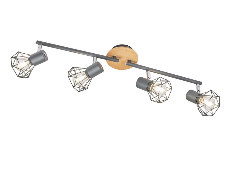 MeineWunschleuchte LED Deckenstrahler Grau / Holz 4flammig, Gitterlampe Schwenkbar, 60cm Lang 4 MeineWunschleuchte LED Deckenstrahler Grau / Holz 4flammig, Gitterlampe Schwenkbar, 60cm Lang – Bild 2
