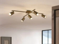 MeineWunschleuchte LED Deckenstrahler In Altmessing 5-flammig Arm & Spots Schwenkbar Dimmbar