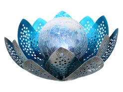 Globo LED Deko Solarleuchte Seerose Mit Crackle Glaskugel, Silber-Blau Ø25cm -Bestes Beleuchtungs Geschäft led deko solarleuchte seerose mit crackle glaskuge 1