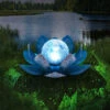 Globo LED Deko Solarleuchte Seerose Mit Crackle Glaskugel, Silber-Blau Ø25cm -Bestes Beleuchtungs Geschäft led deko solarleuchte seerose mit crackle glaskuge