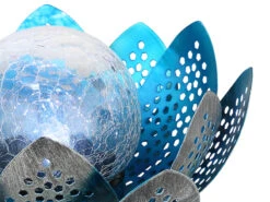 Globo LED Deko Solarleuchte Seerose Mit Crackle Glaskugel, Silber-Blau Ø25cm -Bestes Beleuchtungs Geschäft led deko solarleuchte seerose mit crackle glaskuge 5