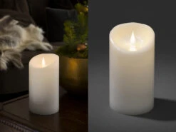 Konstsmide LED Echtwachskerze Mit 3D Flamme & Timer, Ø 10cm, Höhe 18cm, Batteriebetrieb