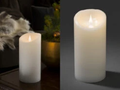 Konstsmide LED Echtwachskerze Mit Flamme & Timer, Ø 10cm, Höhe 21,5cm, Batteriebetrieb