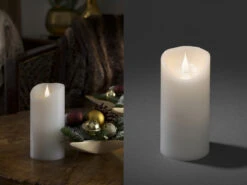 Konstsmide LED Echtwachskerze Mit Flamme & Timer, Ø 7,5cm, Höhe 15,5cm, Batteriebetrieb