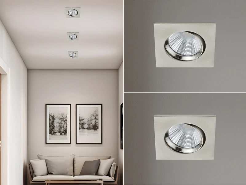 Trio Leuchten LED Einbaustrahler 2er Set Eckig Schwenkbar Dimmbar Nickel Matt 5,5W Deckenlampe 3 Trio Leuchten LED Einbaustrahler 2er Set Eckig Schwenkbar Dimmbar Nickel Matt 5,5W Deckenlampe