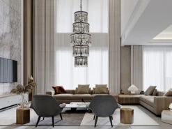 MeineWunschleuchte LED Kronleuchter Mehrflammig Mit Filigranem Kristall Glas, Braun, Bis 3,75m Lang