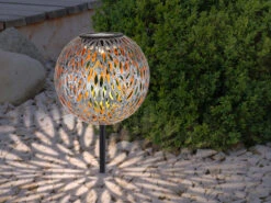 Globo LED Metall Solarkugel Ø 18cm Mit Erdspieß, Silber Antik