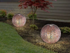 MeineWunschleuchte LED Metall Solarkugeln 2er Set Ø 27cm Mit Erdspieß, Silber Antik -Bestes Beleuchtungs Geschäft led metall solarkugeln 2er set 27cm mit erdspiess 1 3