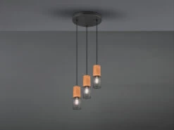 Trio Leuchten LED Pendellampe 3 Draht Lampenschirme In Schwarz & Holzfassungen -Bestes Beleuchtungs Geschäft led pendellampe 3 draht lampenschirme in schwarz h 2