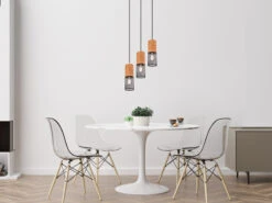 Trio Leuchten LED Pendellampe 3 Draht Lampenschirme In Schwarz & Holzfassungen